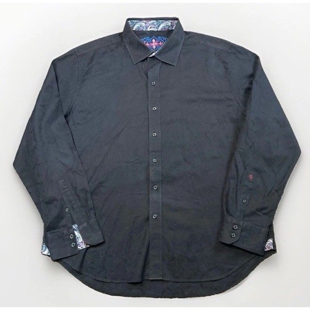 Robert Graham Men's Shirt Flip Contrast Cuff Paisley Black Textured Size 3XL